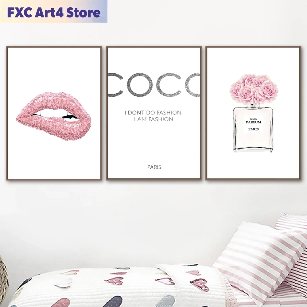 Perfume Quotes - Frameloze modebloem parfum roze lippen poster