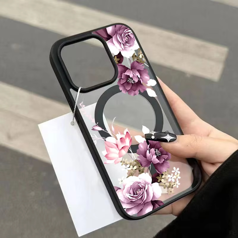 Perfume Pure Xs - Lavendelroze bloemenprint magnetische telefoonhoes voor iPhone